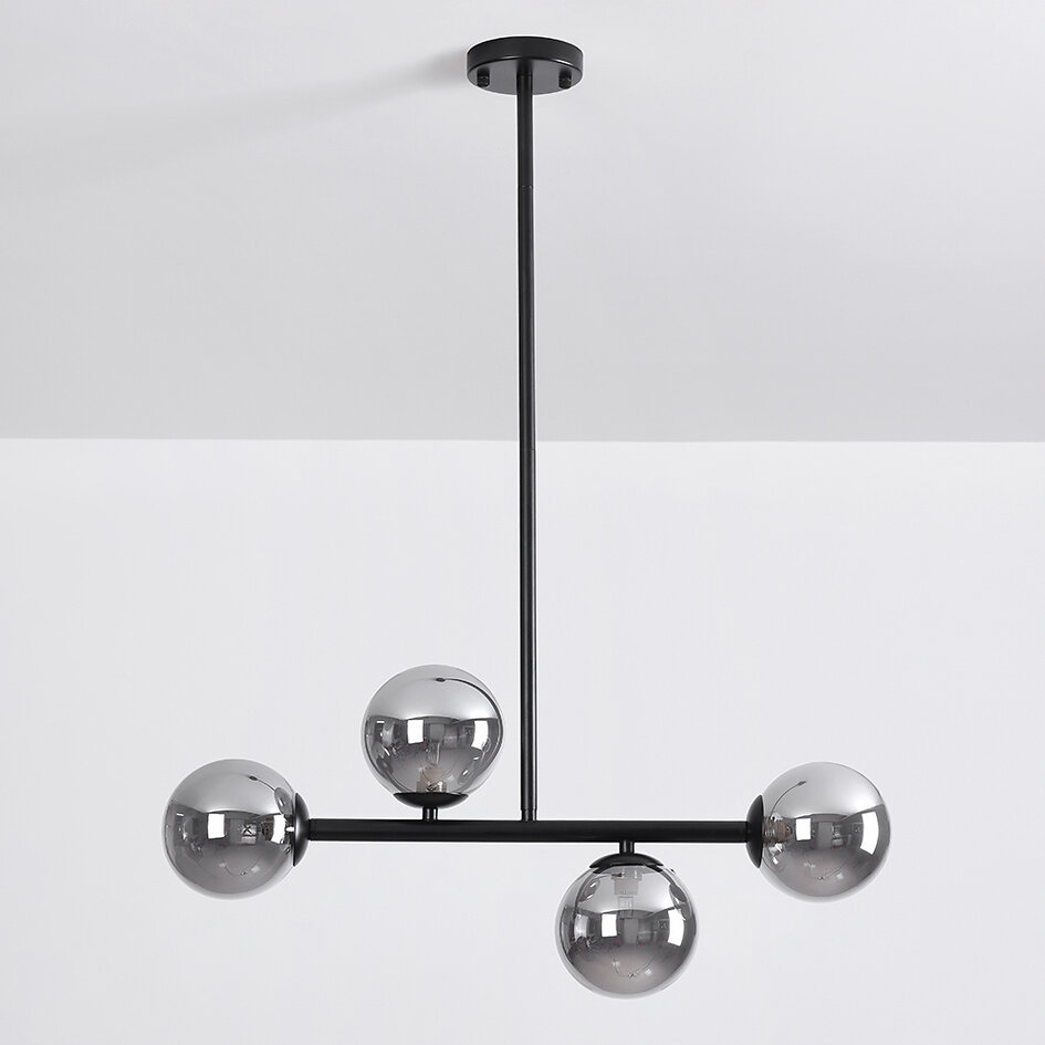 Design plafondlamp zwart met smoke glas, 4-lichts - Asun