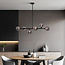 Design plafondlamp zwart met smoke glas, 6-lichts - Aster