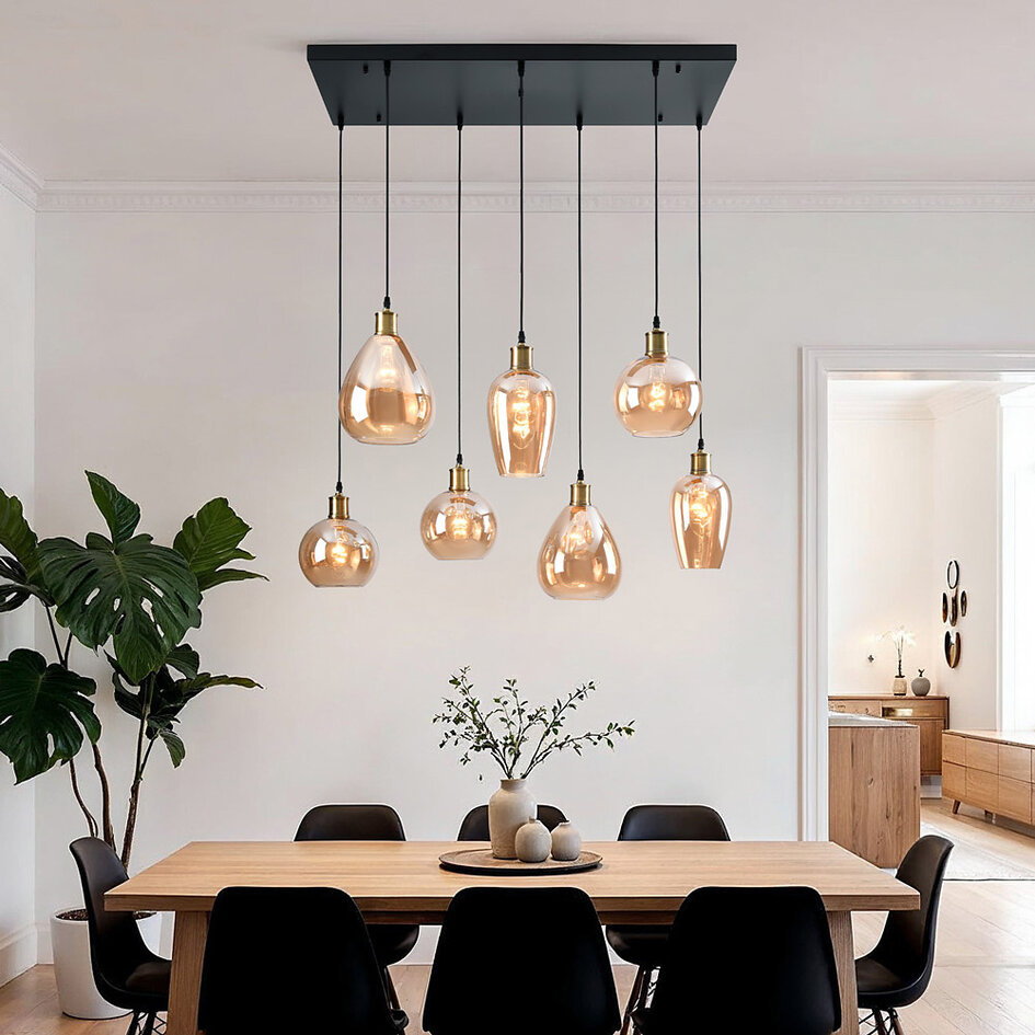 Suspension Vivienne 7 lumières en verre ambré