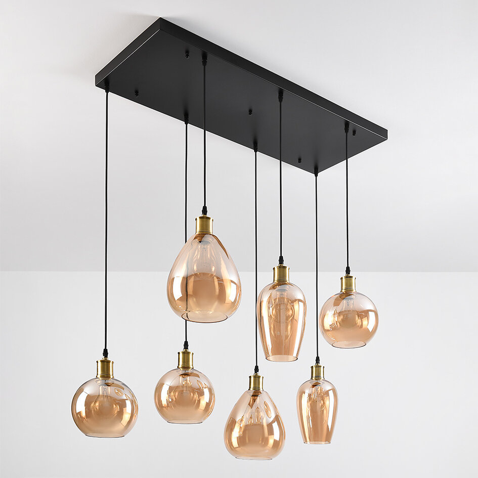 Hanglamp Vivienne 7-lichts met amber glas