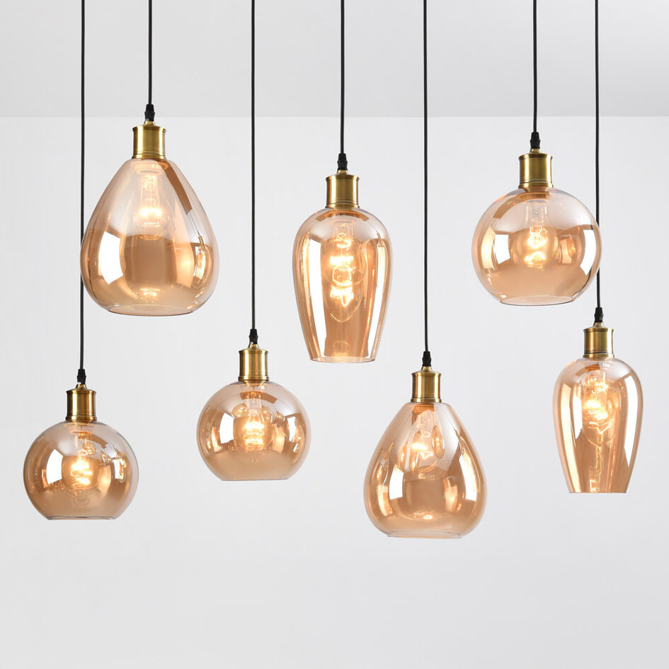 Hanglamp Vivienne 7-lichts met amber glas