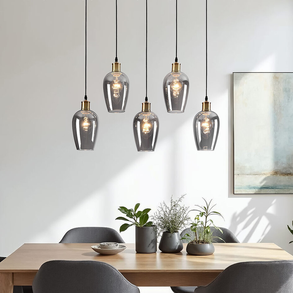 Suspension 5 lumières Valerie avec verre fumé