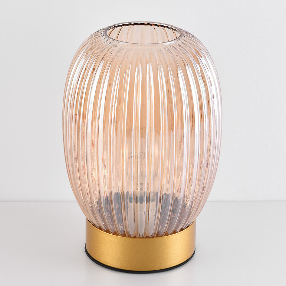 Lampe à poser Inci - doré avec verre ambré nervuré