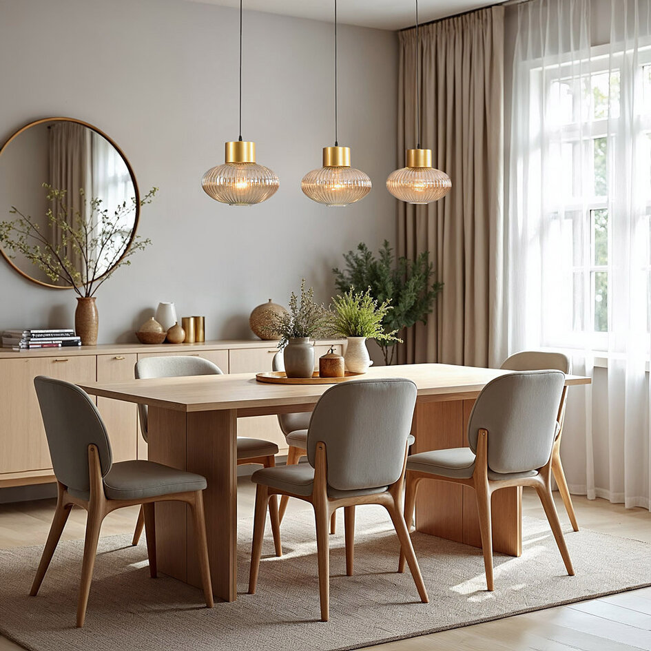 Suspension trois lumières avec verre ambré - Imara