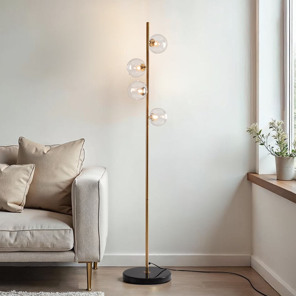 Staande lamp 4-lichts goud met transparant glas - Pippa