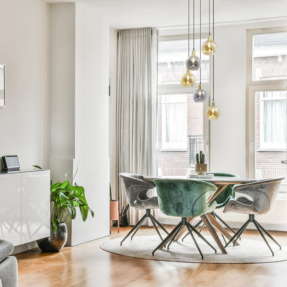 Hanglamp 5-lichts met smoke en amber glas - Lyana