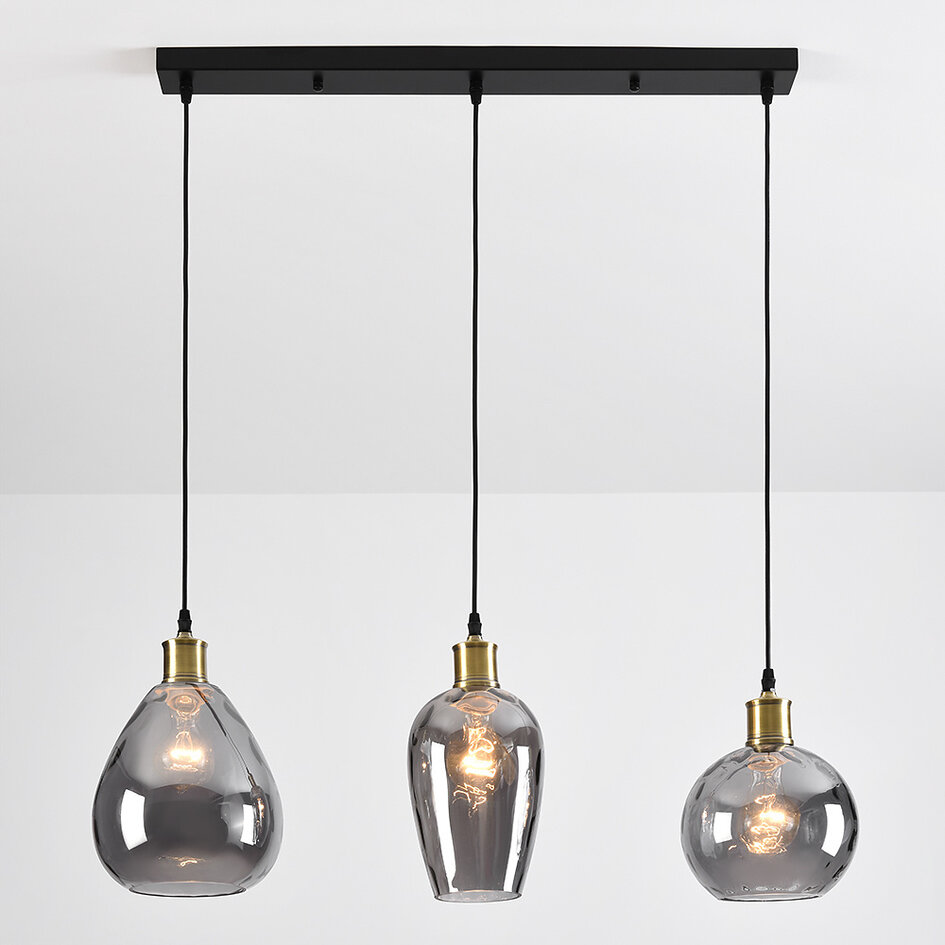 Suspension Vanessa 3 lumières en verre fumé bombé - fumé