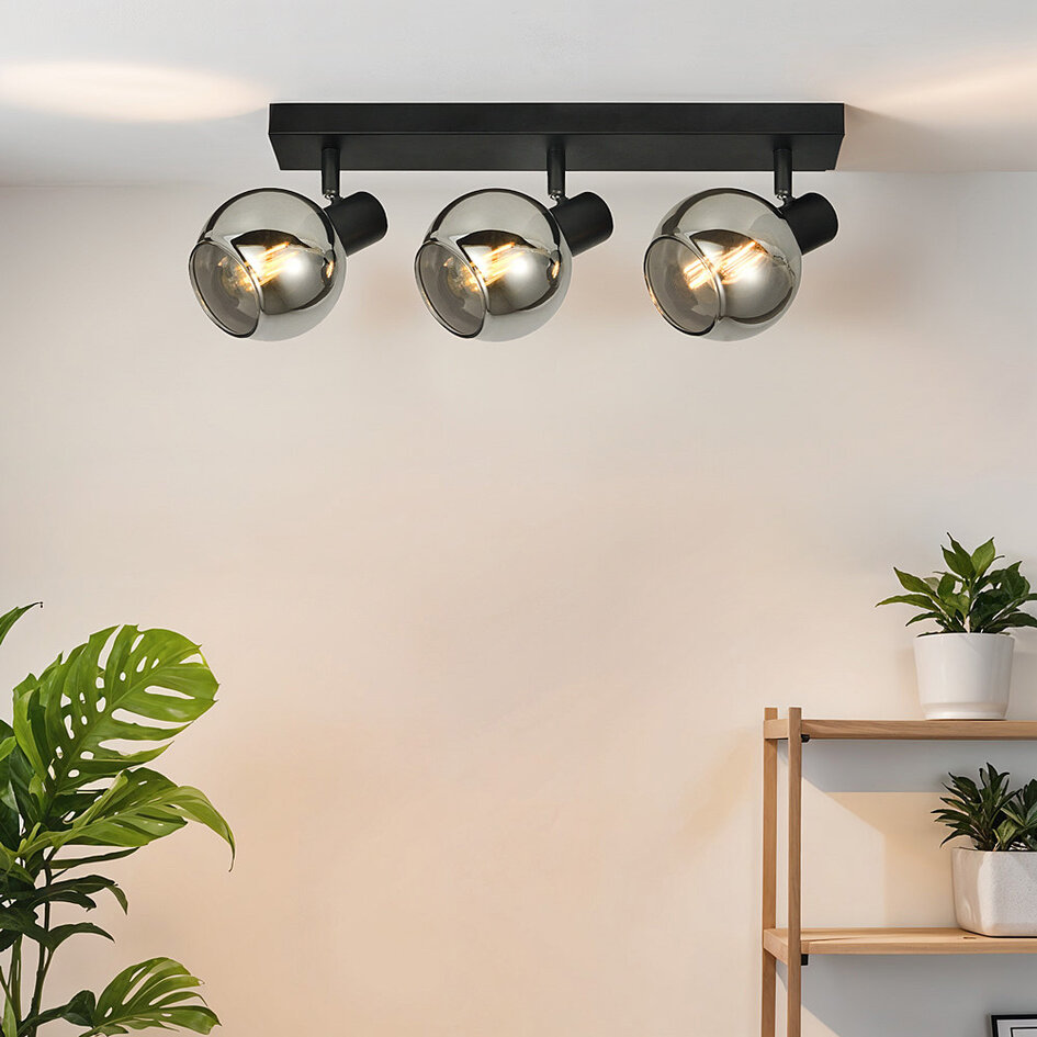 Plafondlamp Detroit met smoke glas en spiegeleffect