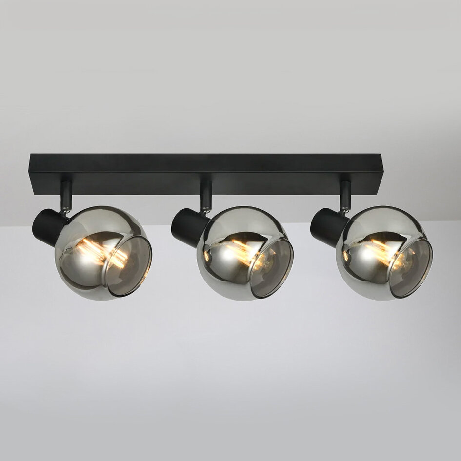 Plafondlamp Detroit met smoke glas en spiegeleffect