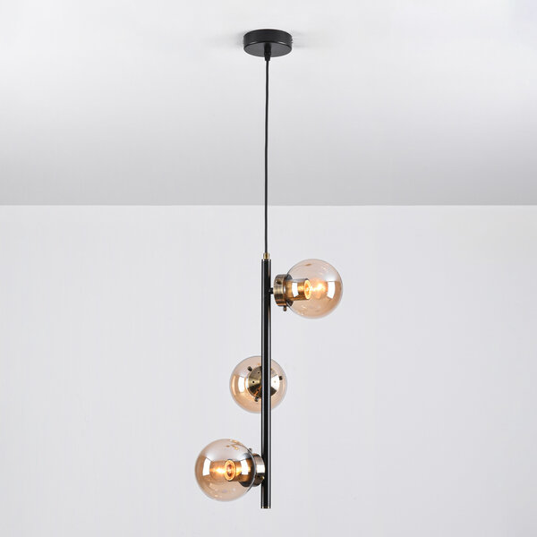 Suspension design à 3 lumières verre ambré - Lori