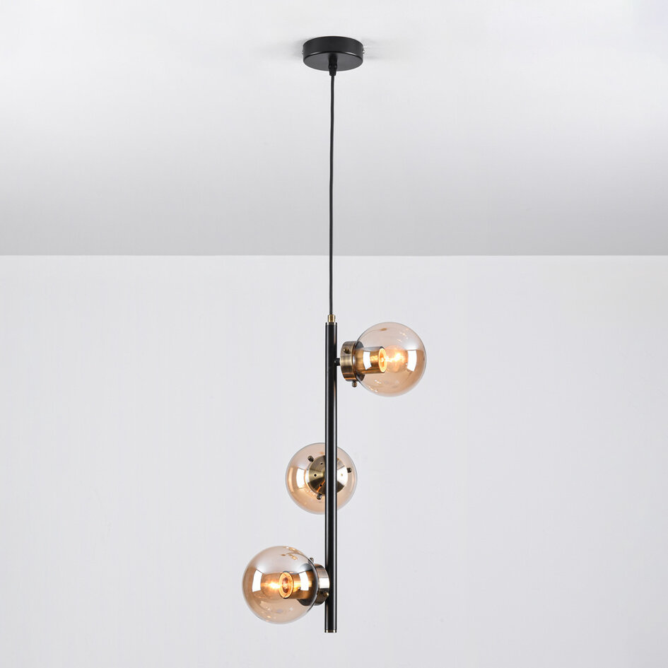 Suspension design à 3 lumières verre ambré - Lori