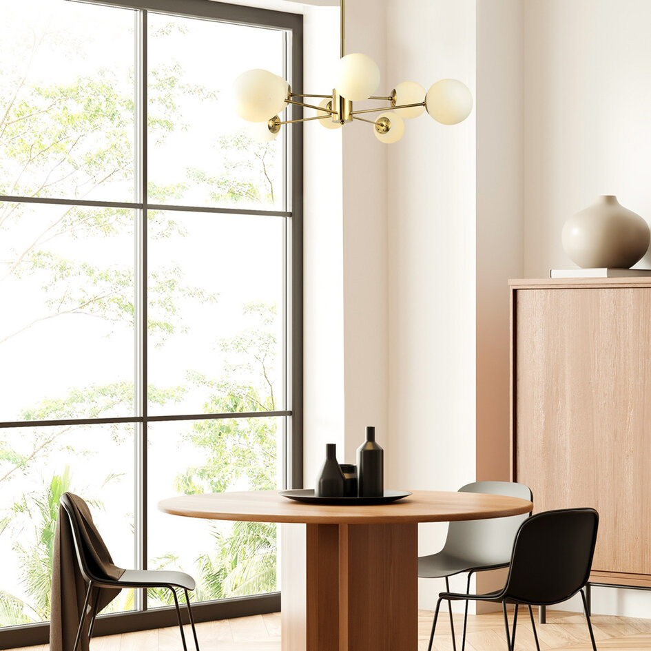 Design zandgouden plafondlamp met melkwit glas - 8-lichts Idaho