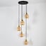 Suspension design 5 lumières Baton - noir mat, doré sable et ambre