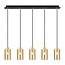 Moderne mat zwarte en zand gouden hanglamp met amberkleurig glas 5-lichts  - Seattle