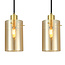 Moderne mat zwarte en zand gouden hanglamp met amberkleurig glas 5-lichts  - Seattle