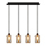 Moderne  mat zwarte hanglamp met smoke grijs glas 4-lichts  - Worth
