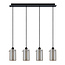 Moderne  mat zwarte hanglamp met smoke grijs glas 4-lichts  - Worth