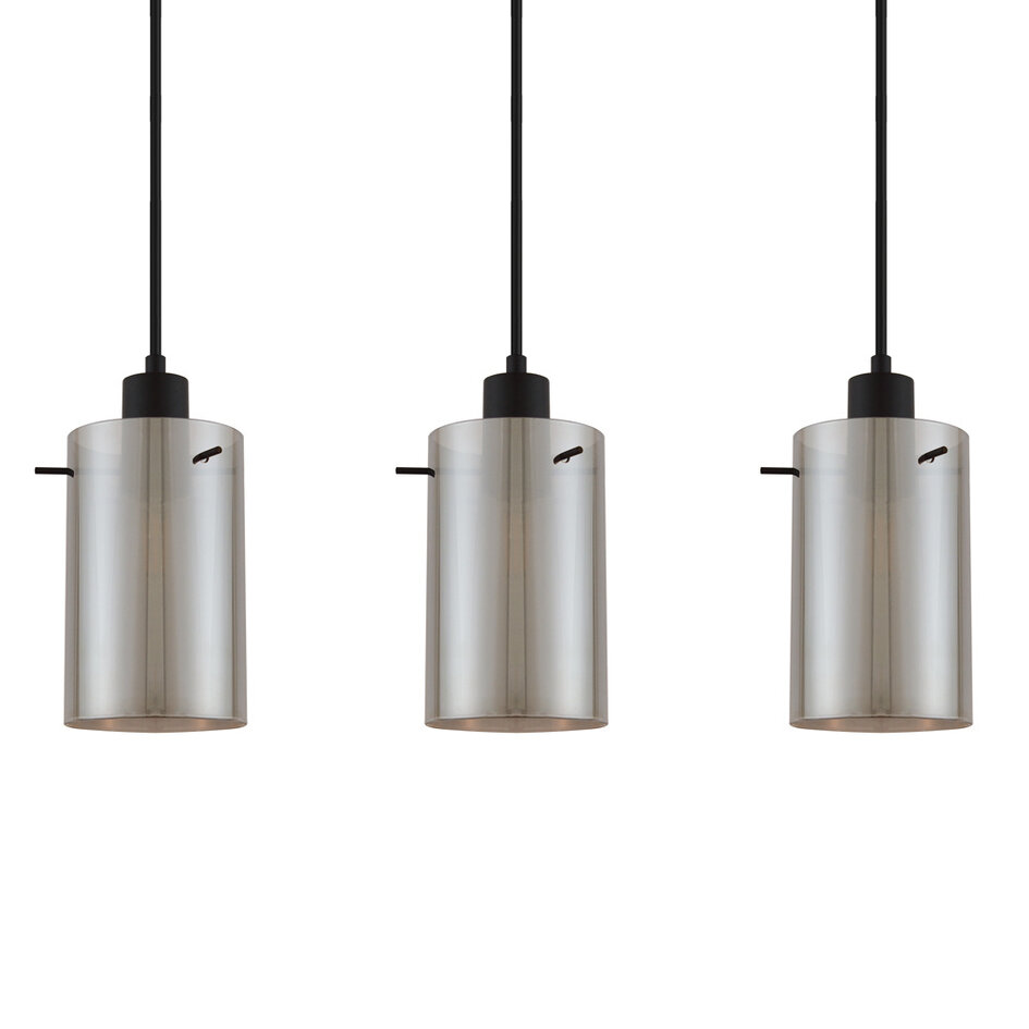 Suspension moderne noire mate avec verre gris fumé 4 lumières - Worth