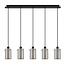 Mat zwarte hanglamp met smoke grijs glas 5-lichts  Texas
