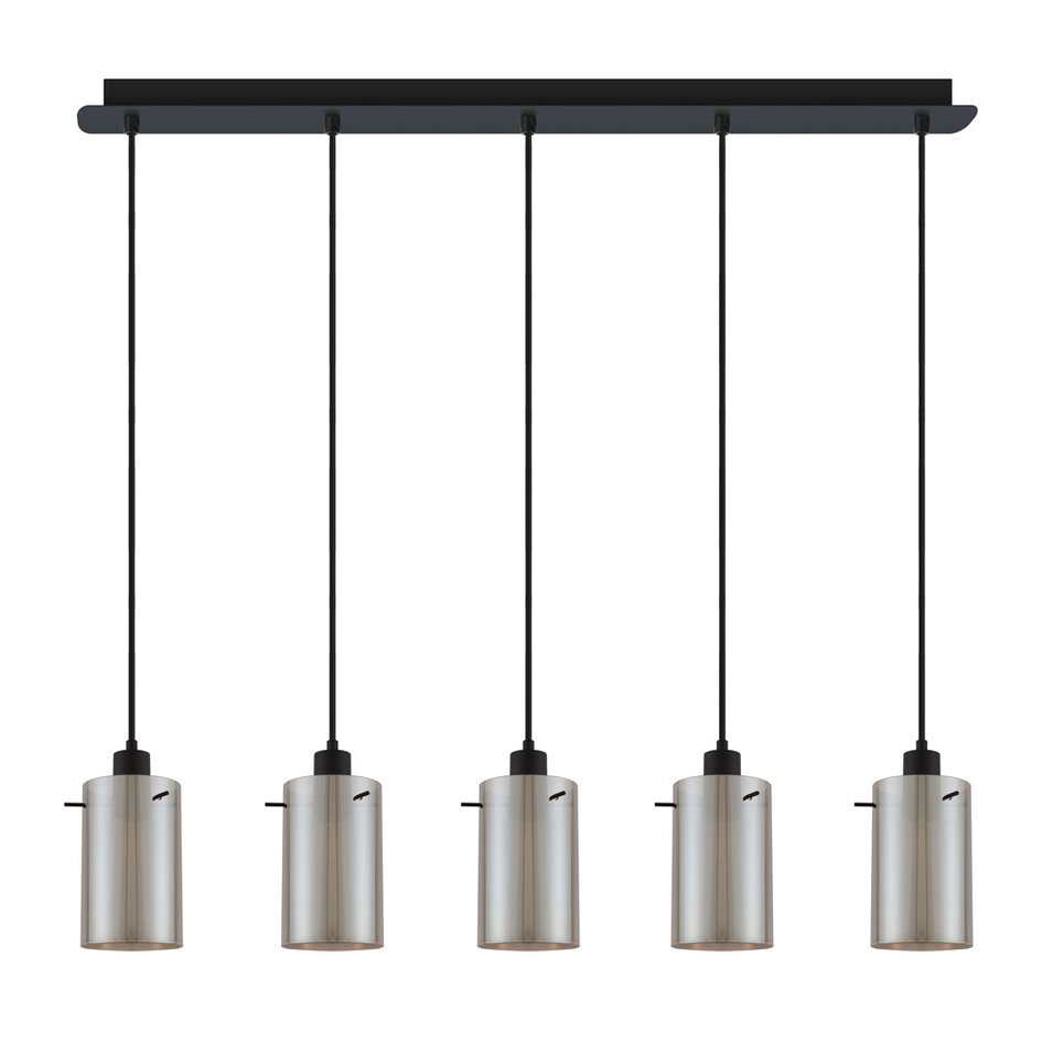 Suspension noir mat avec verre gris fumé 5 lumières - Texas