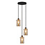 Moderne mat zwarte hanglamp met smoke grijs glas 3-lichts  - Akron