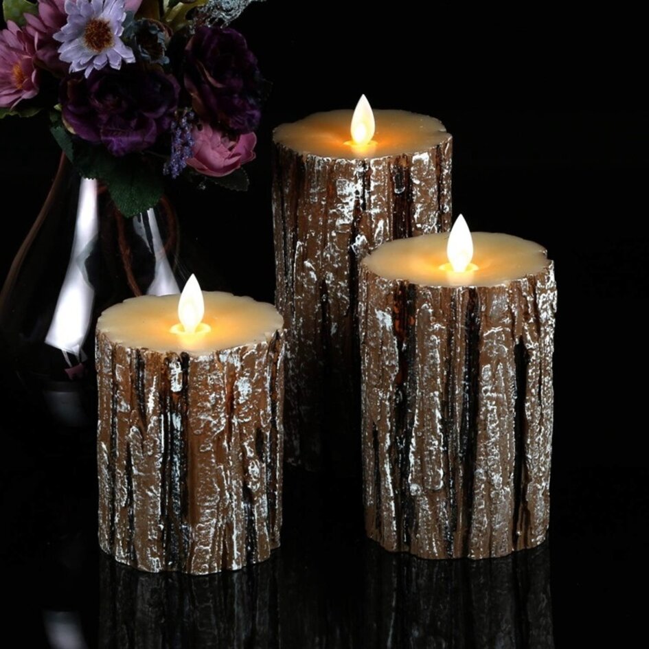 Ensemble de bougies effet écorce avec télécommande Arbor - Lot de 3