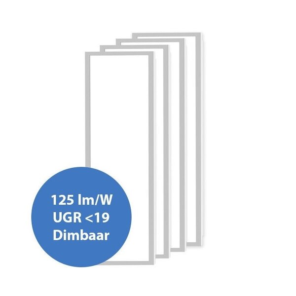 Kit de 4 panneaux LED dimmables 30 x 120 cm, UGR<19, 30 W, 4000 K - 125 lm/W