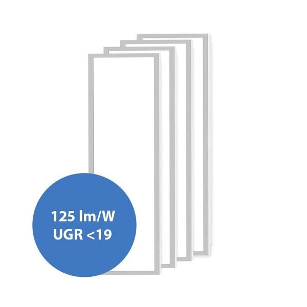Kit de 4 panneaux LED, 30 x 120 cm, UGR <19, 30 W, 4000 K - 125 lm/W