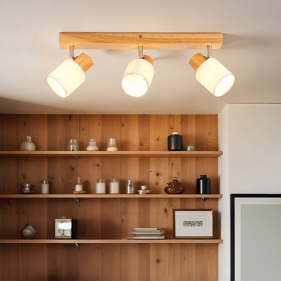 Houten plafondlamp met 3 spots - Victoria