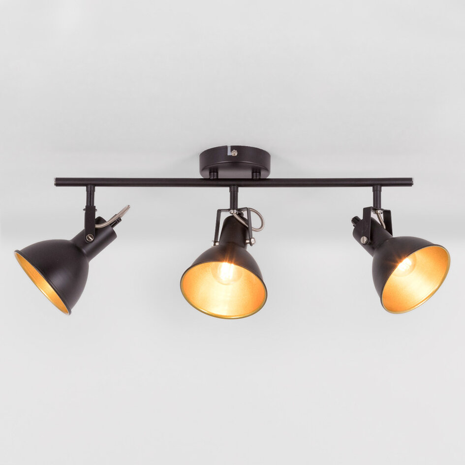 Plafonnier design noir avec or à 3 lumières - Alexis