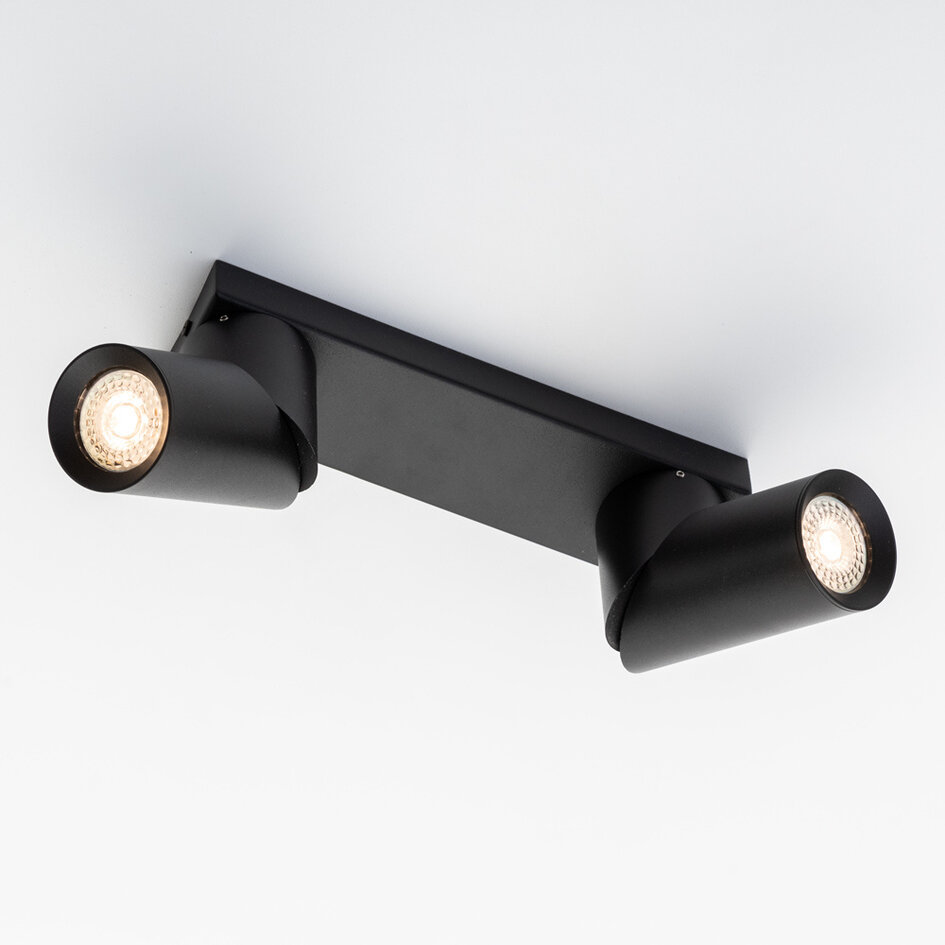 Plafonnier industriel noir avec 2 spots - Libby