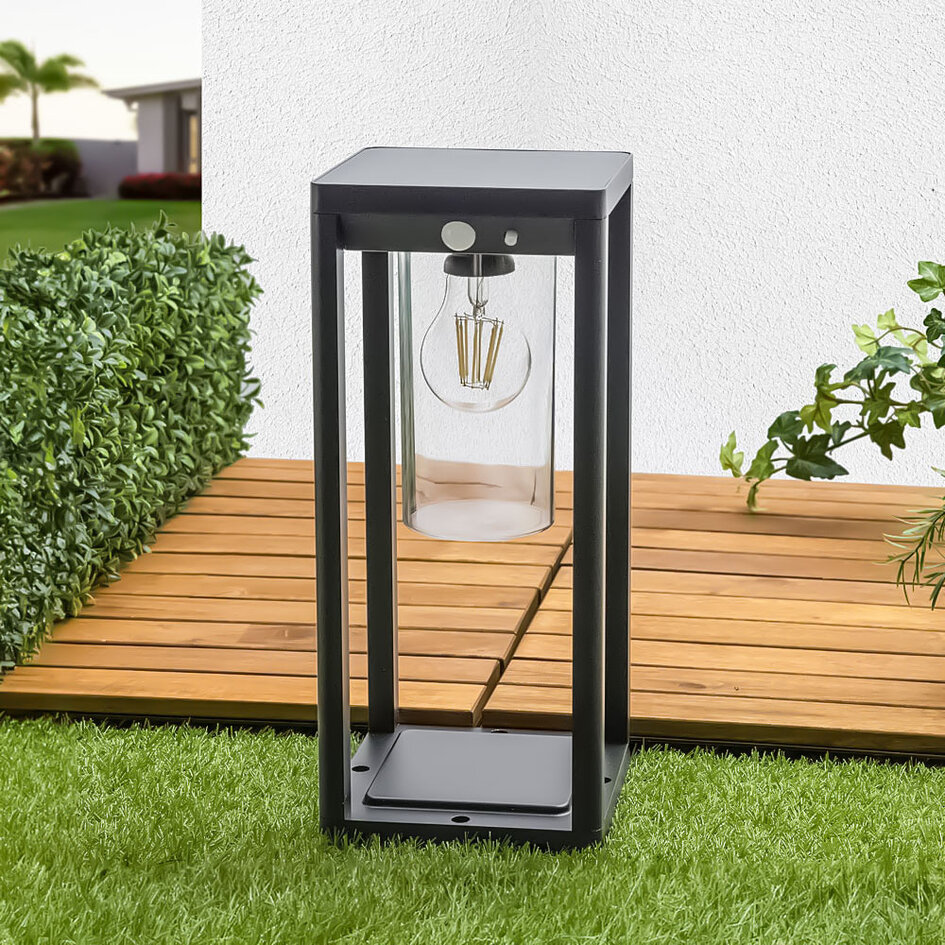 Lampadaire solaire moderne noir avec capteur - Illumina