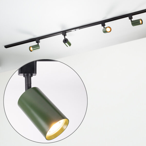 Système de rail monophasé 1,5 mètres Romain noir avec vert olive