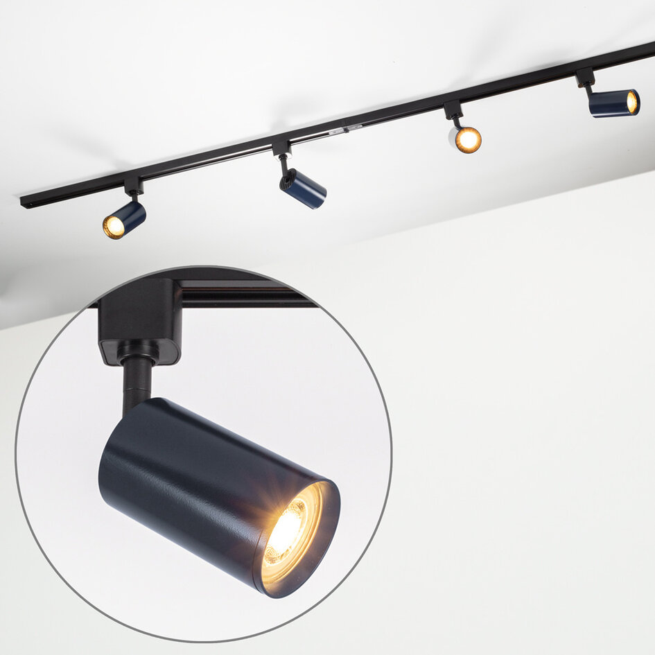 Système de rail monophasé 1,5 mètres - Noir Romain avec bleu cobalt