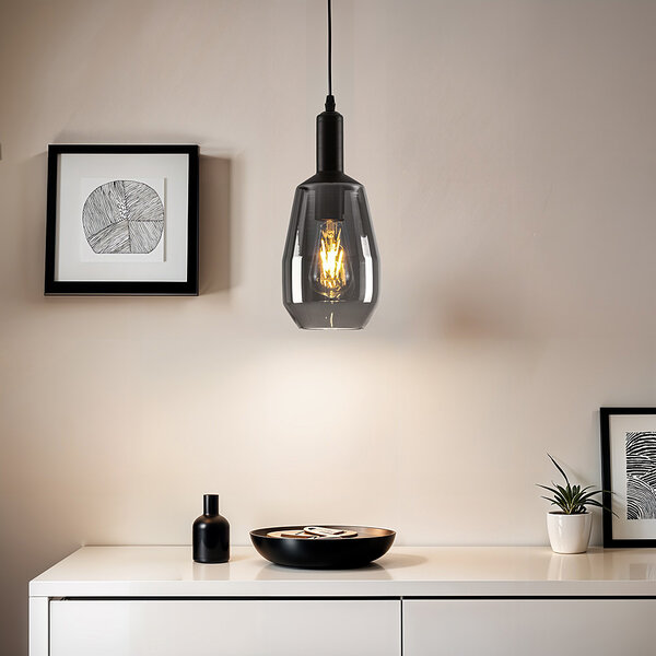 1-lichts hanglamp Mala smoke glas - langwerpig glas