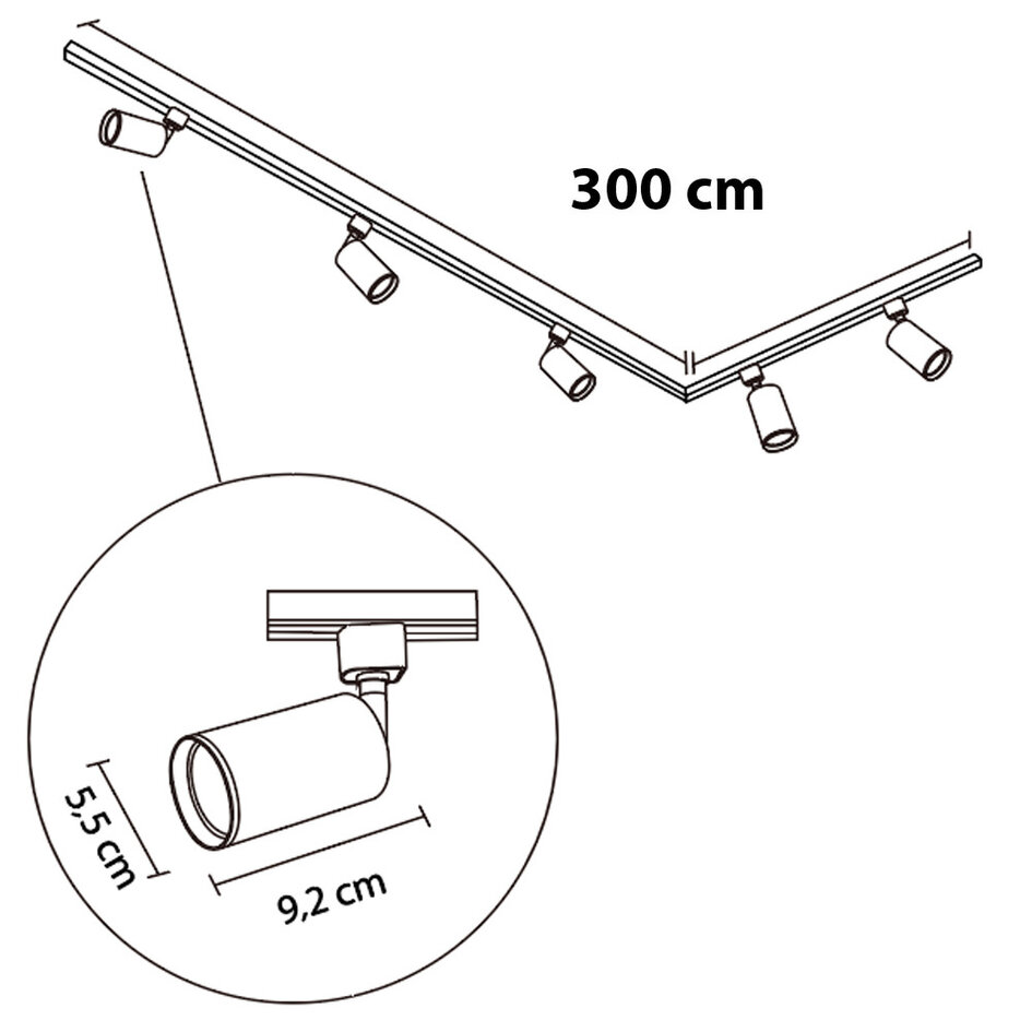 Kit rail monophasé de 3 mètres et spots Jill, noir