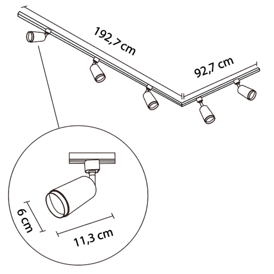 Modern 1-fase railsysteem van 3 meter met Jade spots - plafond rail