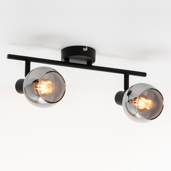 Plafonnier avec verre fumé et effet miroir, 2 lumières - Phoenix