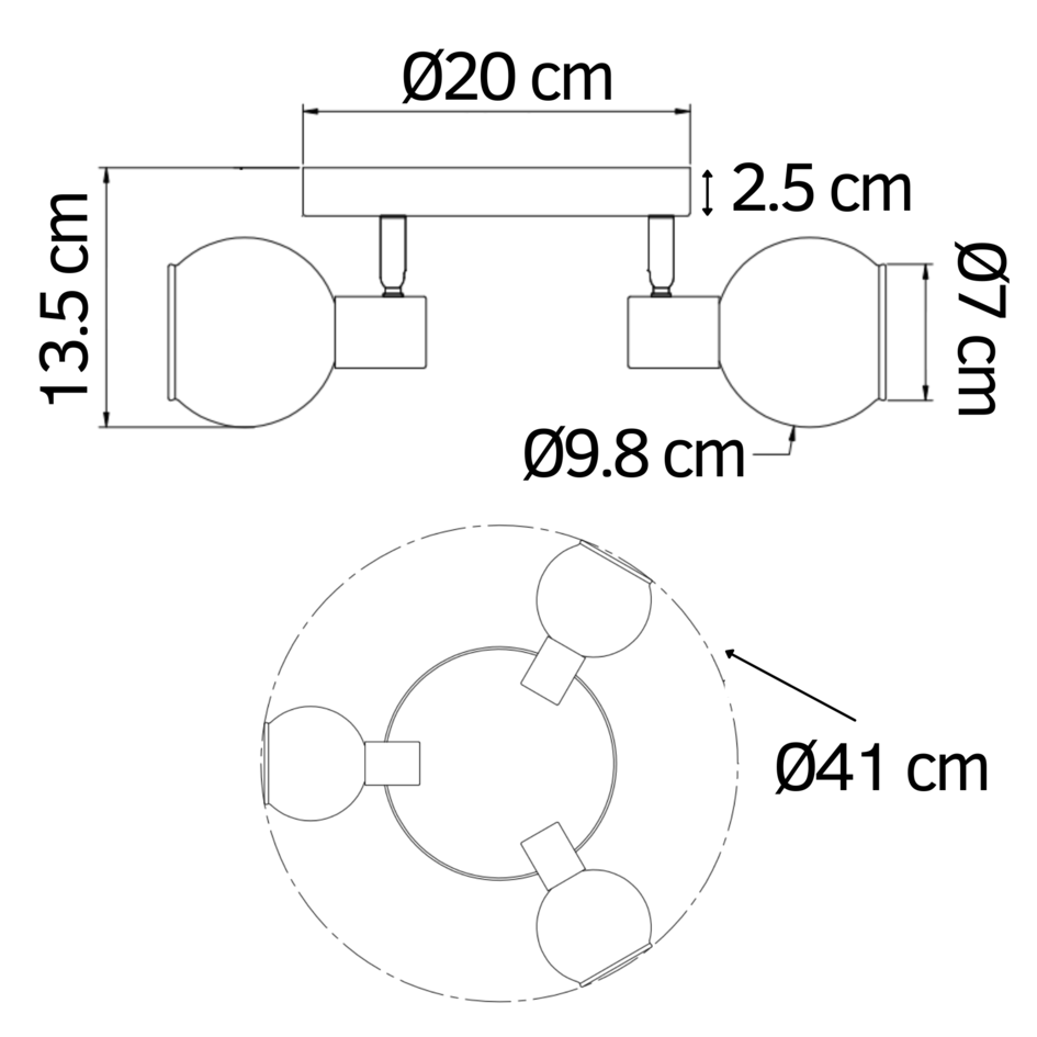 Plafonnier en verre fumé et effet miroir, 3 lumières - Orlando