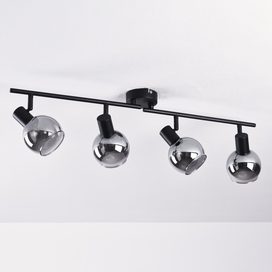 Plafondlamp met smoke glas en spiegeleffect, 4-lichts - Florida