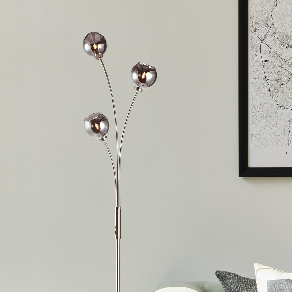 Lampadaire moderne en verre fumé, triple - Campbell
