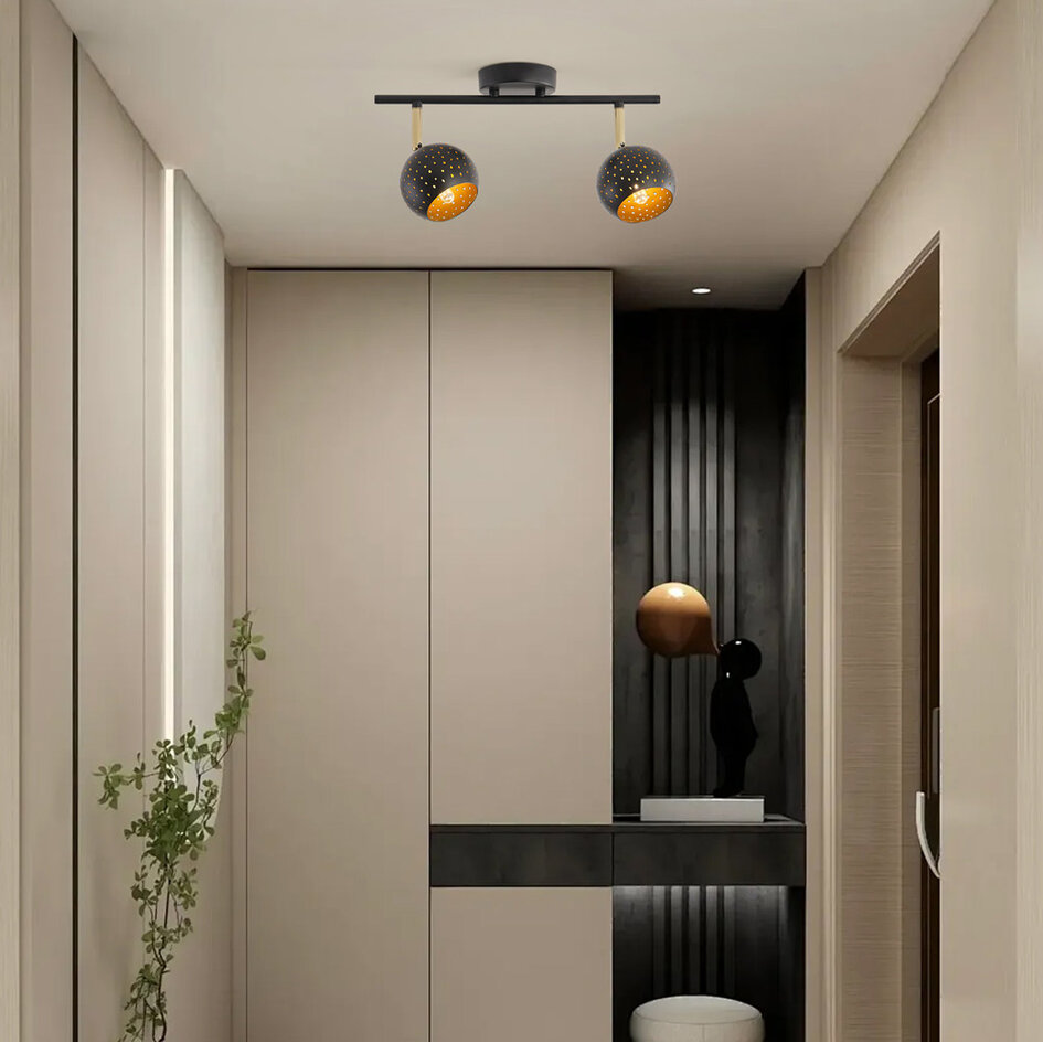 Moderne plafondspot mat zwart, 2-lichts - Edith