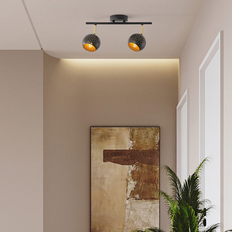 Spot de plafond moderne noir mat, 2 lumières - Edith