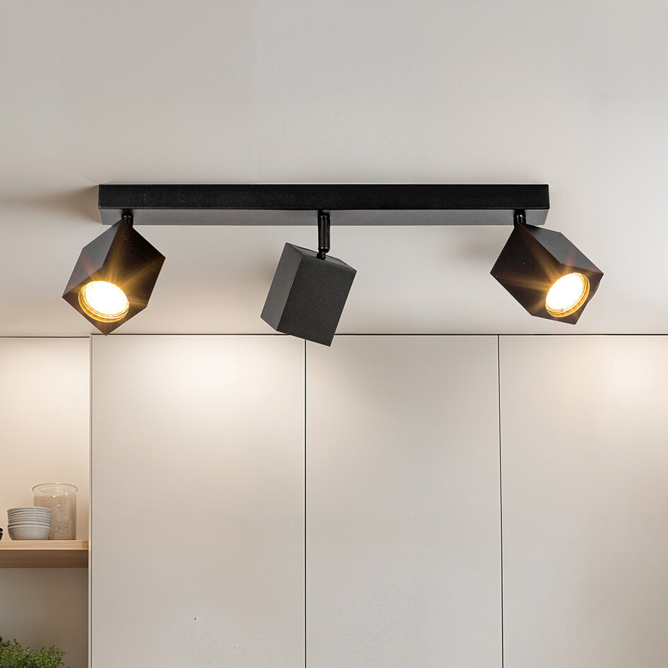 Industriële plafondlamp met 3 spots - Bas
