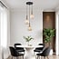 Suspension design 3 lumières Sita - noir et doré avec verre ambré