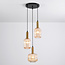 Suspension 3 lumières noire et doré avec verre strié - Sita