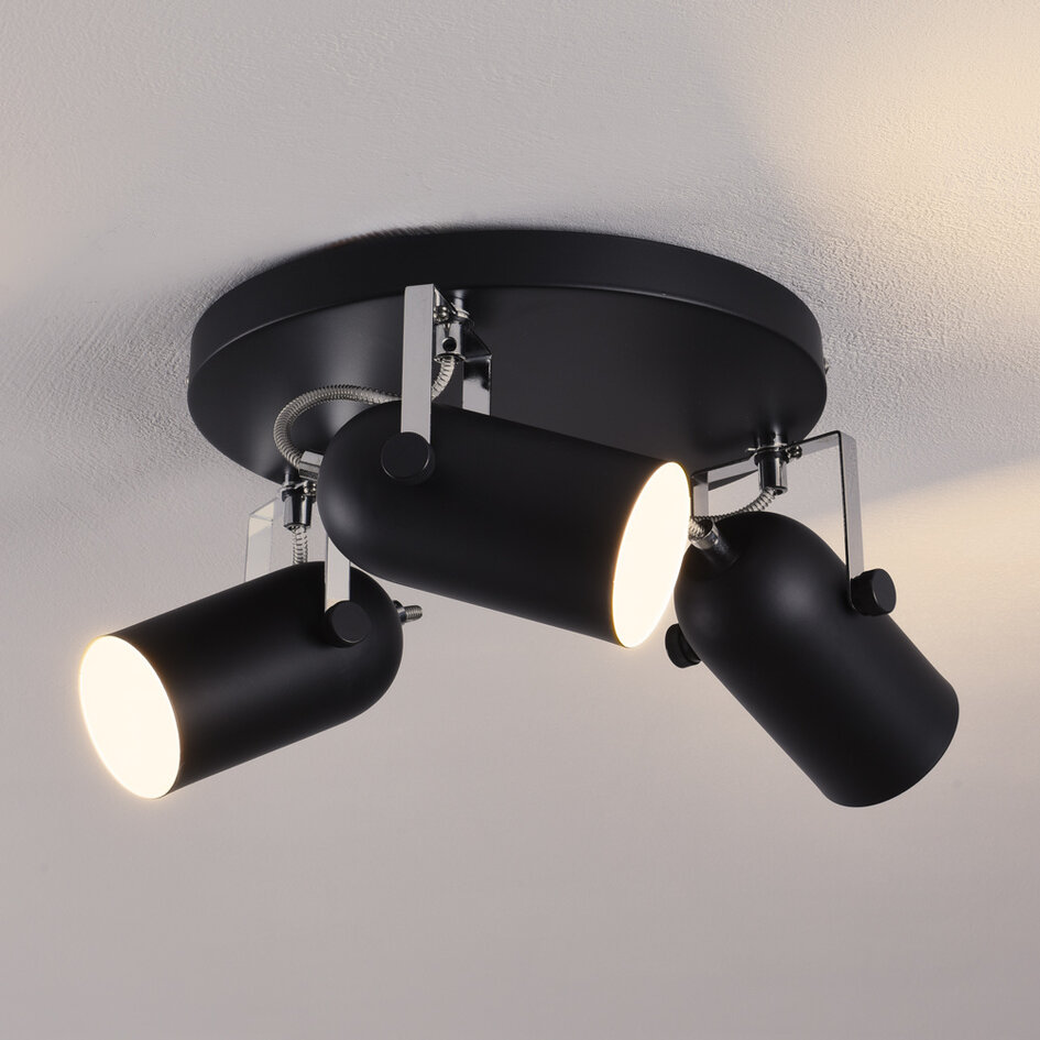 Plafonnier moderne noir mat et chromé 3 lumières - Houston