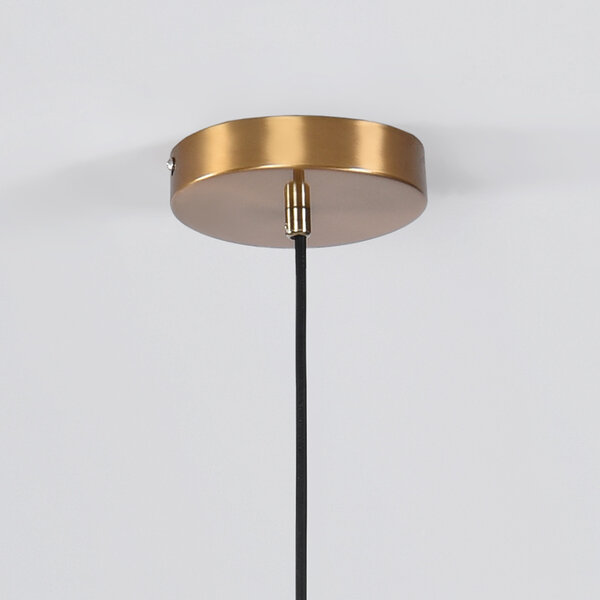 7-lichts design hanglamp Sette - amber glas en goud