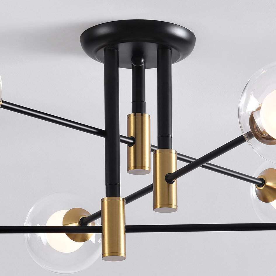 Design plafondlamp zwart met goud, 6-lichts - Aura