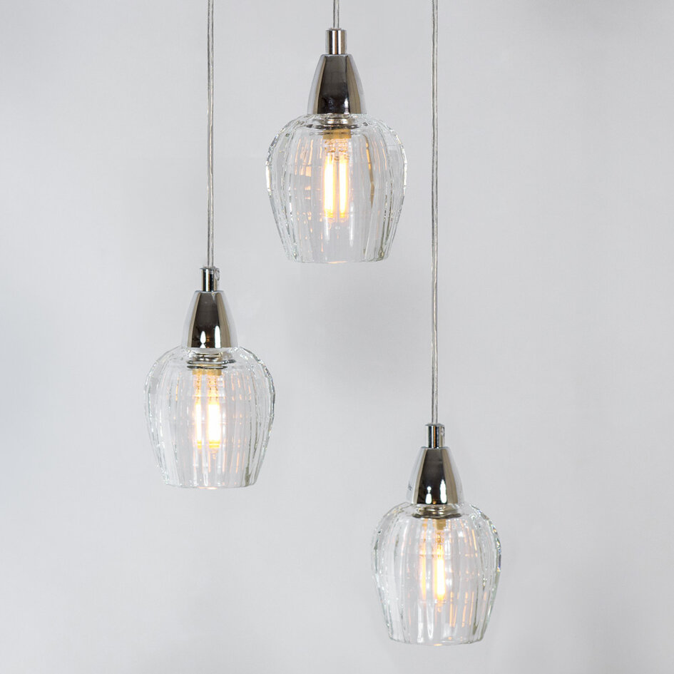Suspension chromée avec verre transparent 3 lumières - Virginia
